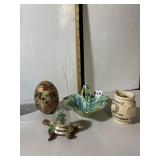 ASSORTED DECORATIVE ITEMS, CERAMIC EGG, LEAF
