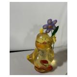 YELLOW ACRYLIC CHICK FIGURINE W/ FLOWER,