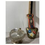 HEART SHAPED GLASS DISH W/ FILIGREE METAL HOLDER,