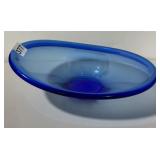 ART GLASS BOWL, COBALT BLUE, OVAL FORM, SMOOTH