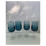 VINTAGE ART GLASS WINE GOBLETS (4), TEAL BLUE
