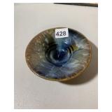 CRYSTALLINE GLAZE POTTERY BOWL, BLUE AND GOLD