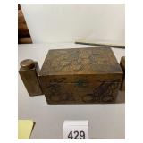 CARVED WOOD CHERRY MOTIF BOX, PINK QUILTED