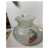FROSTED GLASS VASE, RUFFLED RIM, HAND-PAINTED