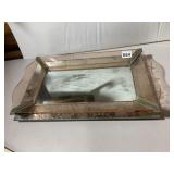 VINTAGE VANITY TRAY, PINK GLASS, ETCHED FLORAL