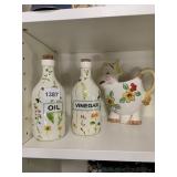 CERAMIC OIL AND VINEGAR BOTTLES, FLORAL PATTERN,