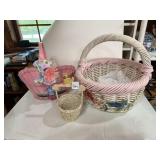 ASSORTED DECORATIVE BASKETS, WICKER CONSTRUCTION,