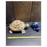 MOSAIC TILE TURTLE FIGURINE, CERAMIC, PAINTED