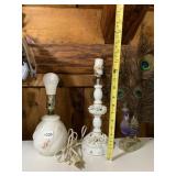 TABLE LAMPS (2), MILK GLASS, FLORAL PATTERN,