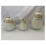 PORCELAIN TEA SERVICE, WHITE GLAZE, GILT TRIM,