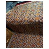 WOVEN TEXTILE RUG, DIAMOND PATTERN, RUST, ORANGE,