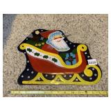 SANTA IN SLEIGH WALL HANGING, PAINTED METAL, 15