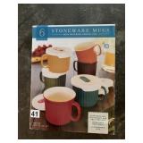 STONEWARE MUGS W/ MATCHING VENTED LIDS,