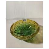 PRESSED GLASS FOOTED BOWL, GREEN AND AMBER