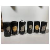 VTG DRINKING GLASSES, BLACK EXTERIOR, GOLD AND