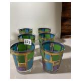 GLASS TUMBLERS, GEOMETRIC PATTERN, MULTICOLORED