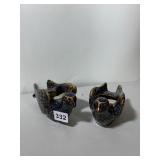 VTG CERAMIC BIRD PLANTERS, MOTTLED BROWN AND BLUE