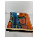 FUSED ART GLASS BOWL, SQUARE FORM, MULTICOLOR