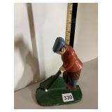 CAST IRON GOLFER DOORSTOP, POLYCHROME PAINTED