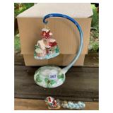 CHRISTMAS ORNAMENT SET, GLASS, HOUSE AND SLEIGH