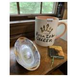 HALLMARK MUG, PORCELAIN DISH, MINIATURE BOOK,