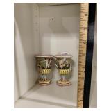 ITALIAN CERAMIC URNS (2), HAND-PAINTED CHERUB