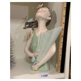 CERAMIC FIGURINE, WOMAN W/ BUTTERFLIES, GREEN