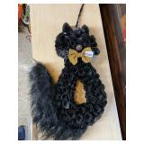 BLACK CAT WREATH, FABRIC ROSE CONSTRUCTION, FUR