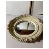 OVAL WALL MIRROR, CREAM FINISH, APPLIED FRUIT AND