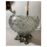 PRESSED GLASS PUNCH BOWL, CLEAR, DIAMOND PATTERN,