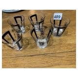 GLASS TUMBLERS, CLEAR GLASS W/ BLACK GEOMETRIC