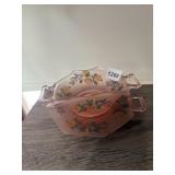 VTG PINK FROSTED GLASS SERVING DISH W/ FLORAL