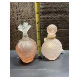 VTG FROSTED GLASS PERFUME BOTTLES (2), FLORAL AND