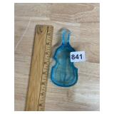 BLUE GLASS VIOLIN SHAPED DISH, MARKED W.