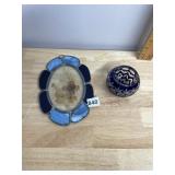 STAINED GLASS PRESSED FLOWER HANGING, COBALT BLUE