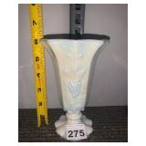 IRIDESCENT MILK GLASS VASE, GRAPE AND LEAF RELIEF