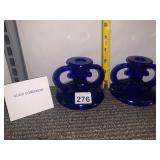 COBALT BLUE GLASS CANDLESTICKS, DUAL HANDLED,