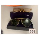 VTG AVIATOR SUNGLASSES W/ GREEN LENSES, ROUND