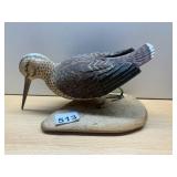 HAND-CARVED WOODEN SHOREBIRD DECOY, SIGNED ON
