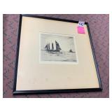 PHILIP KAPPEL, ETCHING, SAILING BOATS, SIGNED,