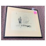 GORDON GRANT ETCHING, TOWING OUT TO SEA, SIGNED