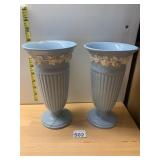 WEDGWOOD JASPERWARE VASES, PALE BLUE W/ WHITE