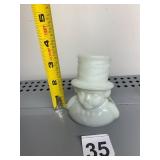 MILK GLASS MATCH HOLDER, FIGURAL MAN W/ TOP HAT,
