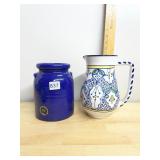 HARRIS POTTERIES COBALT GLAZE CROCK, HAND-PAINTED