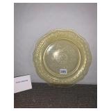 YELLOW DEPRESSION GLASS PLATE, PRESSED FLORAL