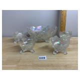 IMPERIAL EVERGLADE CARNIVAL GLASS DESSERT SET,