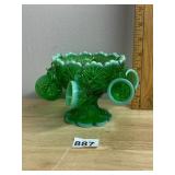 VTG GREEN DEPRESSION GLASS PUNCH BOWL SET,