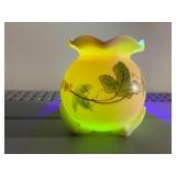 MT WASHINGTON BURMESE GLASS VASE, HAND-PAINTED
