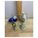 VTG METAL BASKET W/ TWISTED HANDLE, CERAMIC BIRD