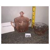 DEPRESSION GLASS COVERED SUGAR BOWL AND OPEN